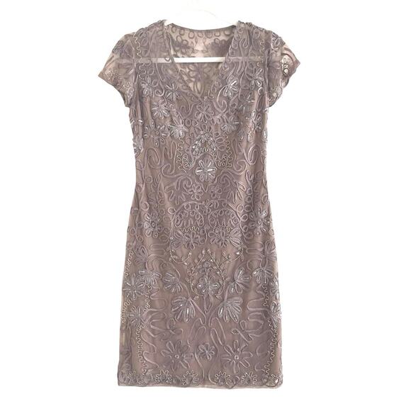 JS Collection Embellished Soutache Sheath Dress Sz 6 V-Neck Cocktail Formal - Picture 7 of 14